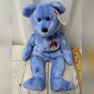 Ty Light Blue Peace Bear Plush